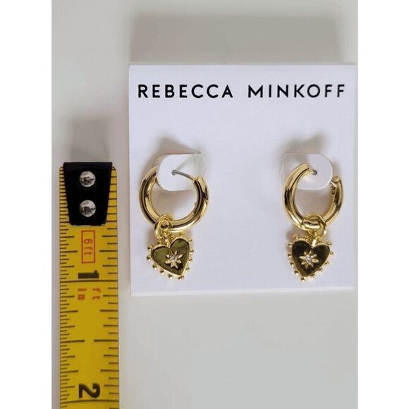 ❤️✨ REBECCA MINKOFF Gold Metal Studded Heart Huggie Hoop Earrings NEW WITH TAGS - Picture 14 of 16